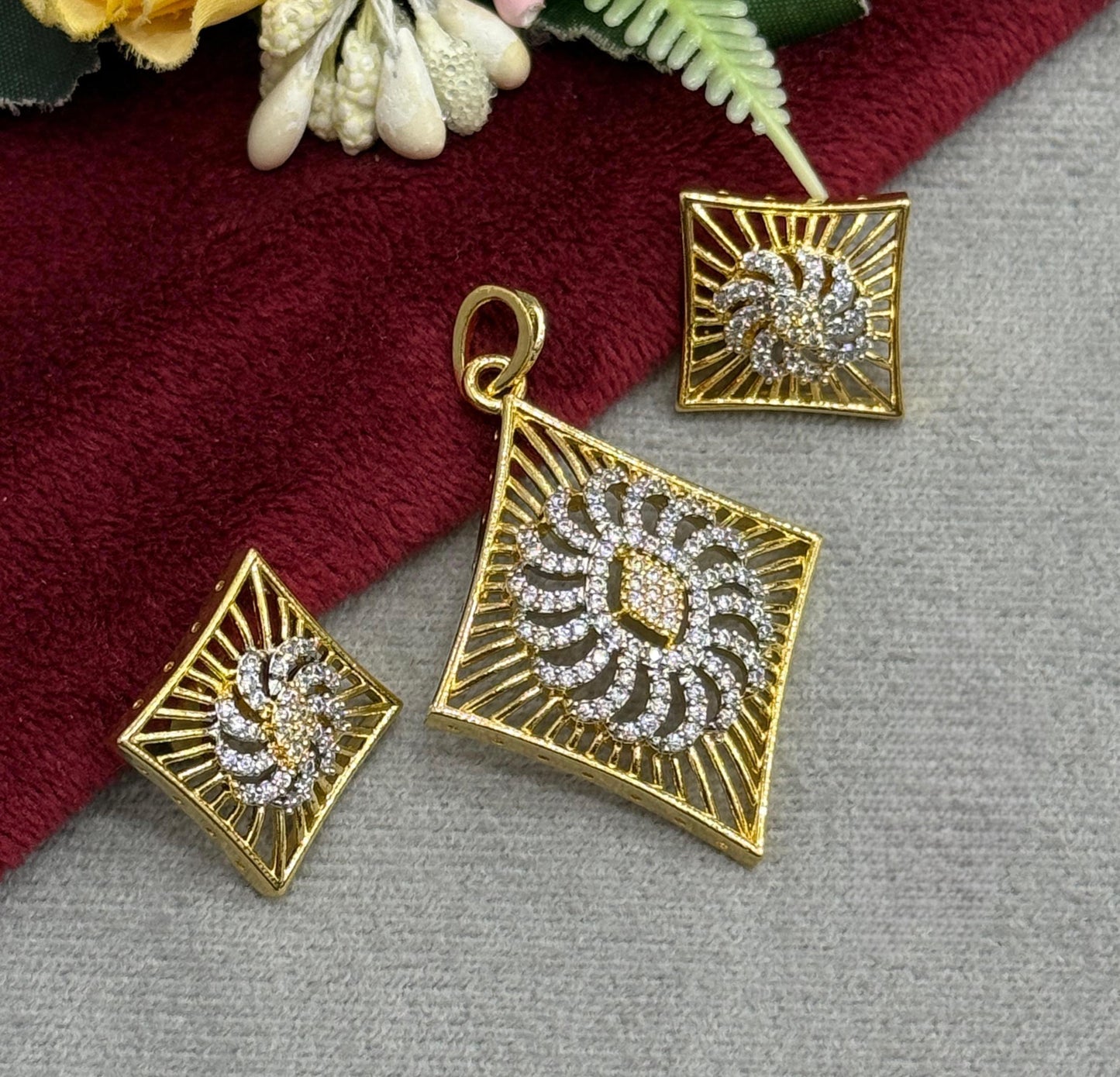 Gold CZ Pendant Set