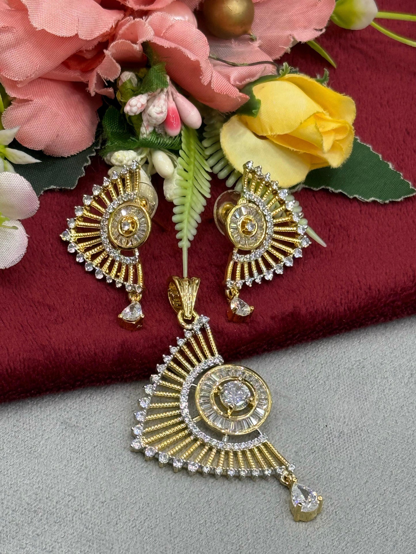 Gold Cz Pendent Set