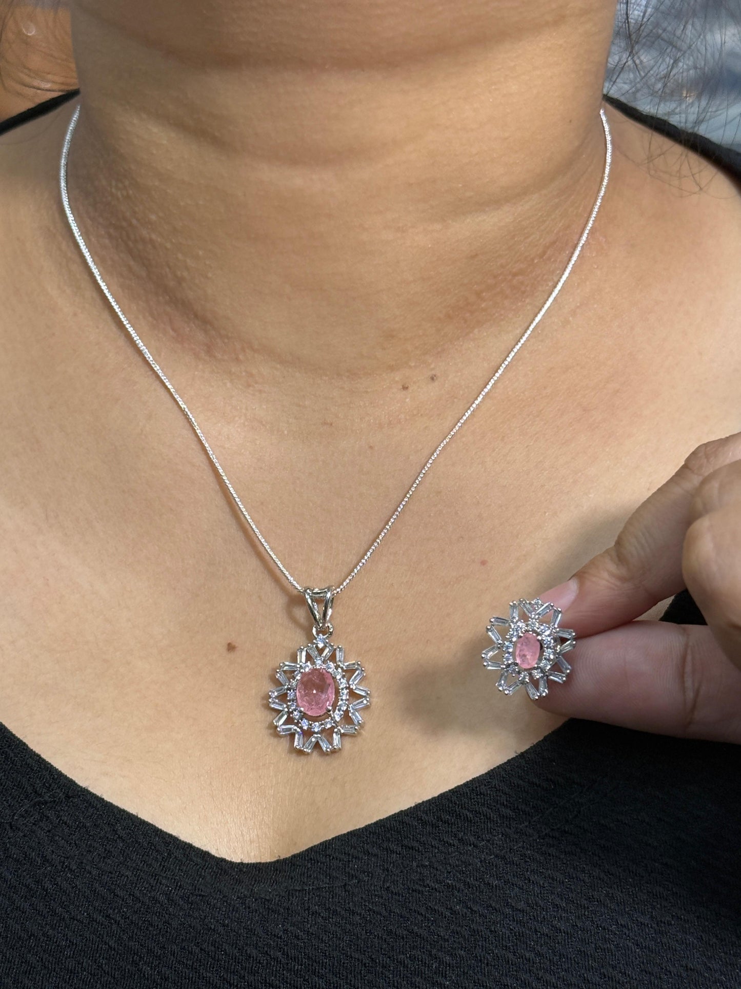 Pink Cz Pendant Set