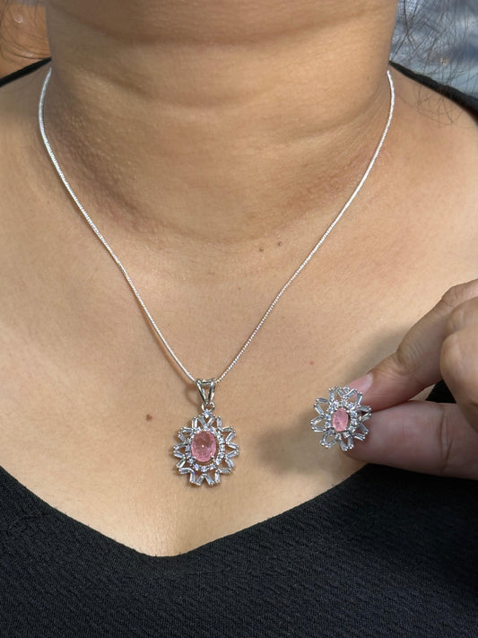 Pink Cz Pendant Set