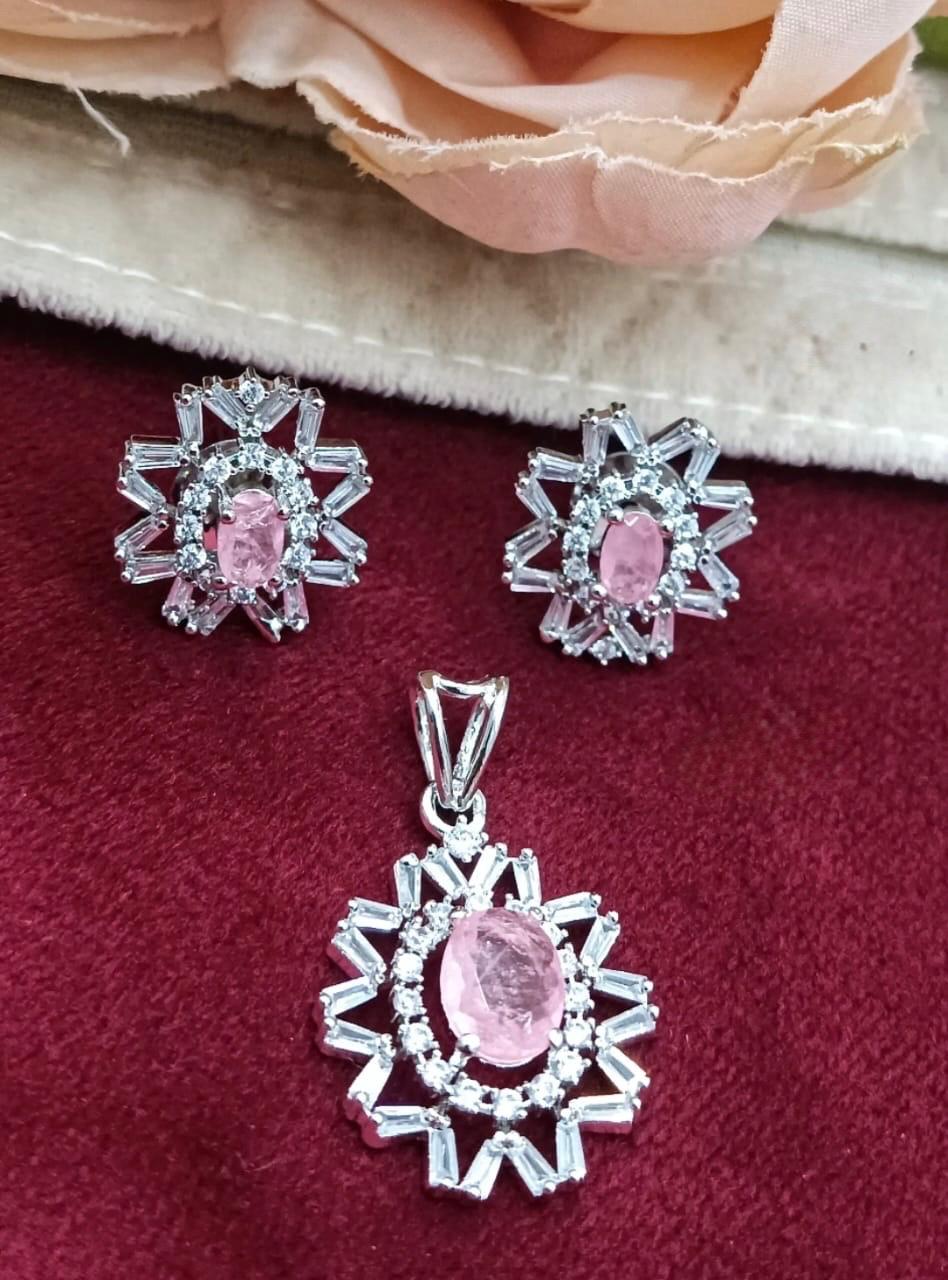 Pink Cz Pendant Set