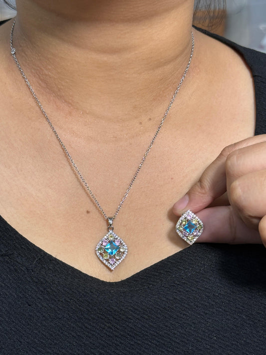 Multicolored Cz Pendant set