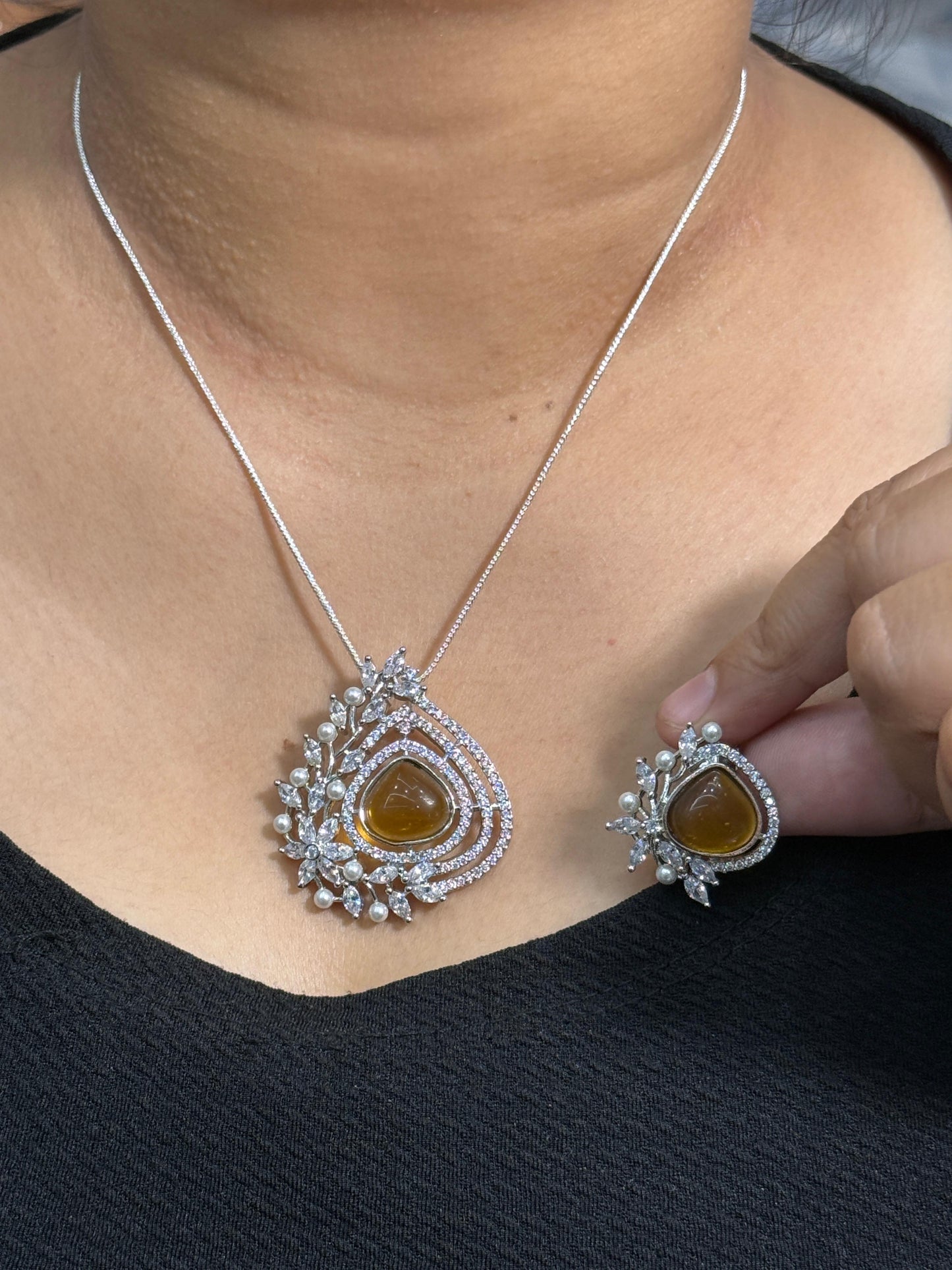 Tiger Stone  CZ Pendant