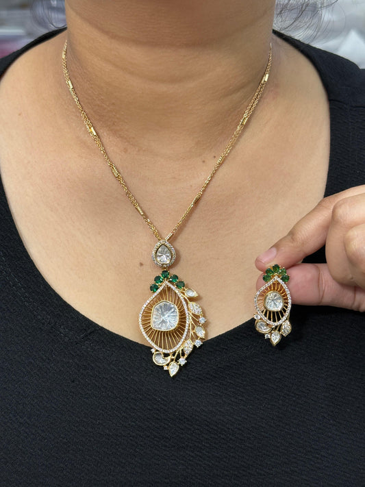 Polki Green Pendent set