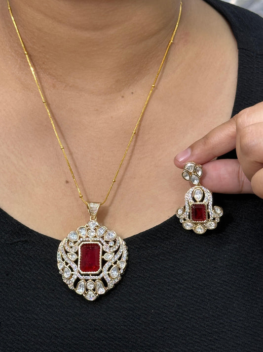 Red Kundan Pendent Set