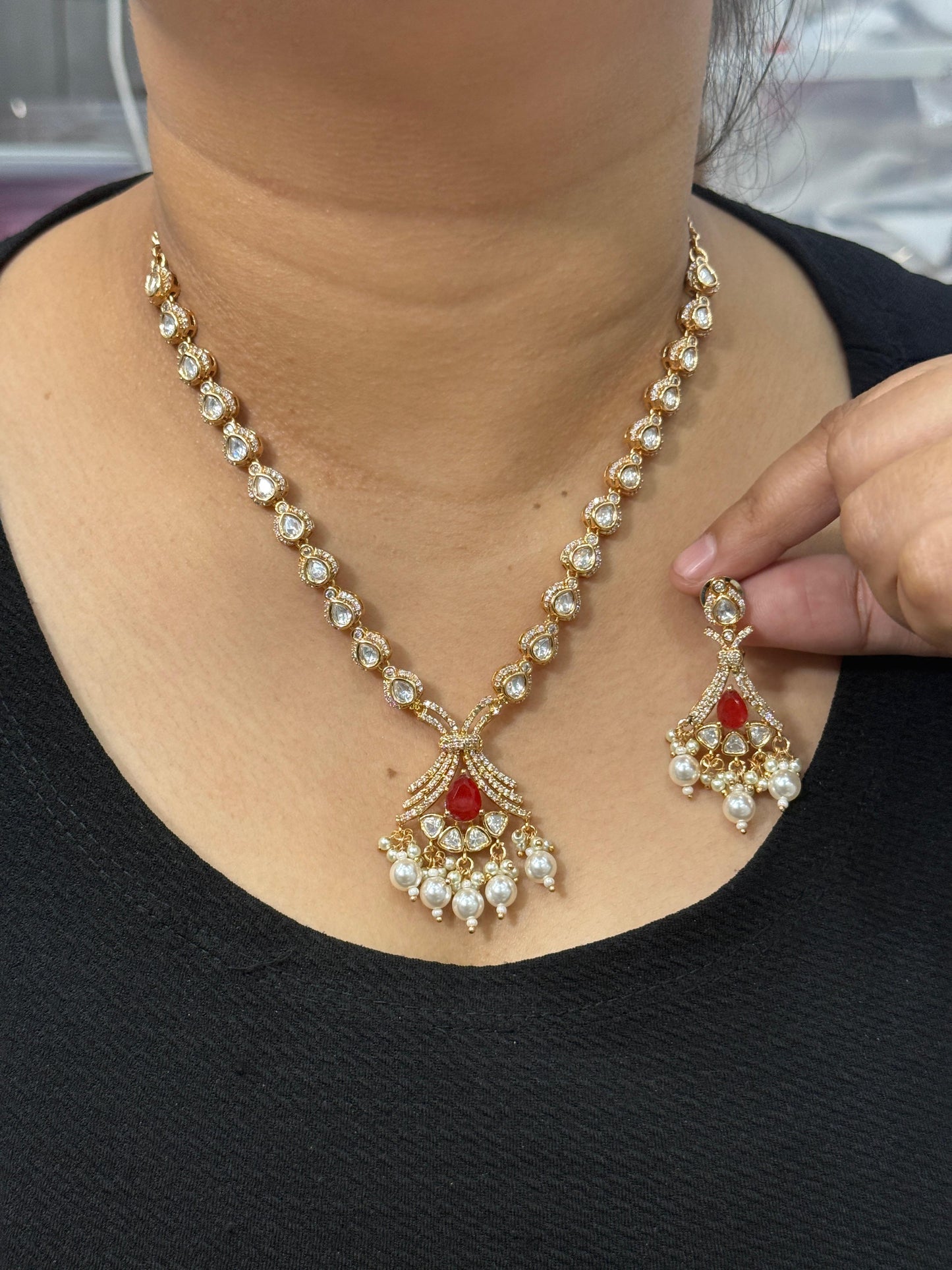 Polki Red Doublet Necklace