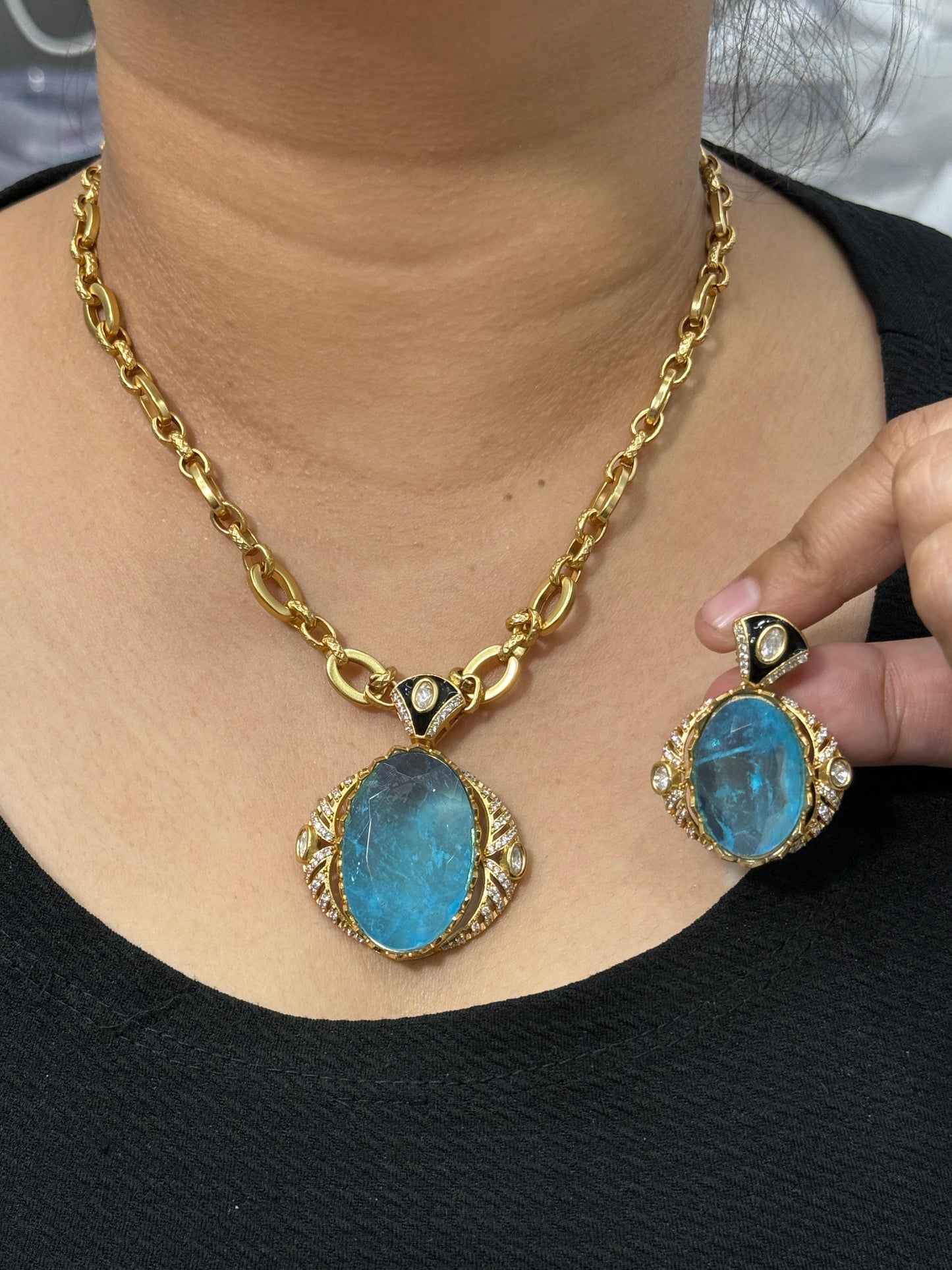 Fusion Firoza Doublet Pendent set