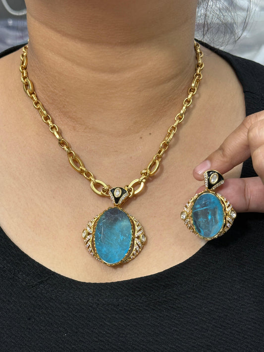Fusion Firoza Doublet Pendent set