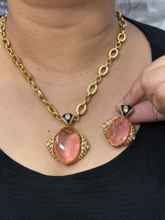 Fusion Peach Doublet Pendent set