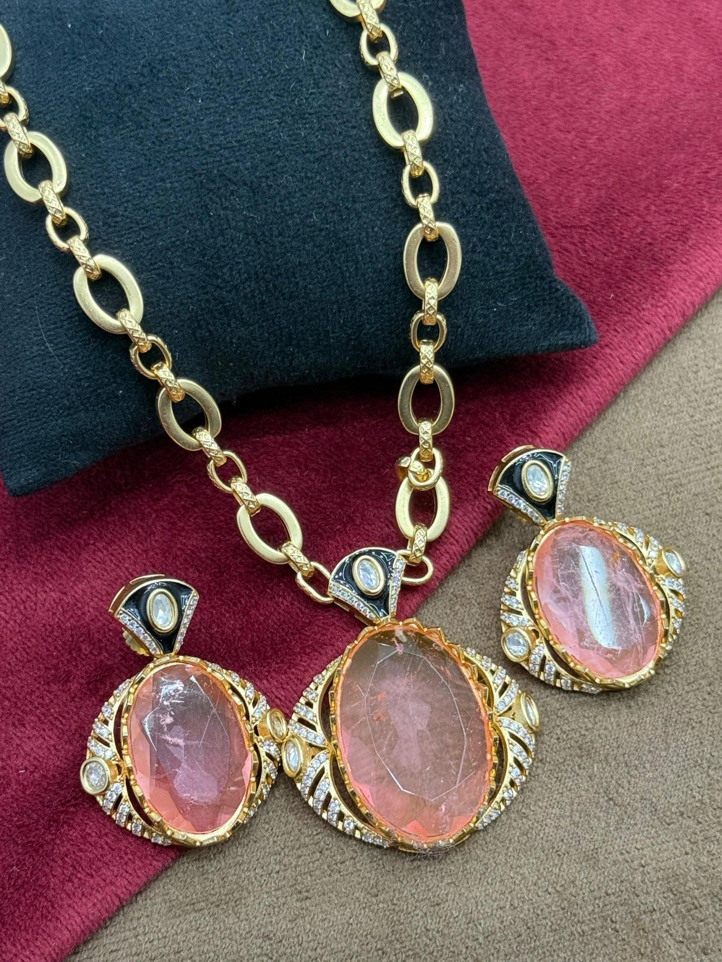 Fusion Peach Doublet Pendent set
