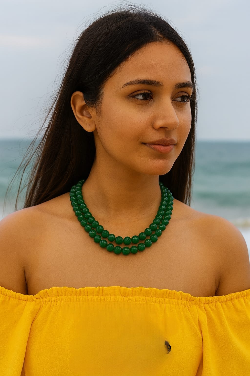 GREEN JADE TWO ROWS MALA 7-8mm SIZE