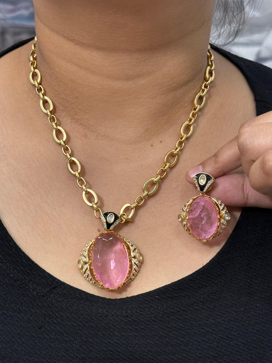 Fusion Pink Doublet Pendent set