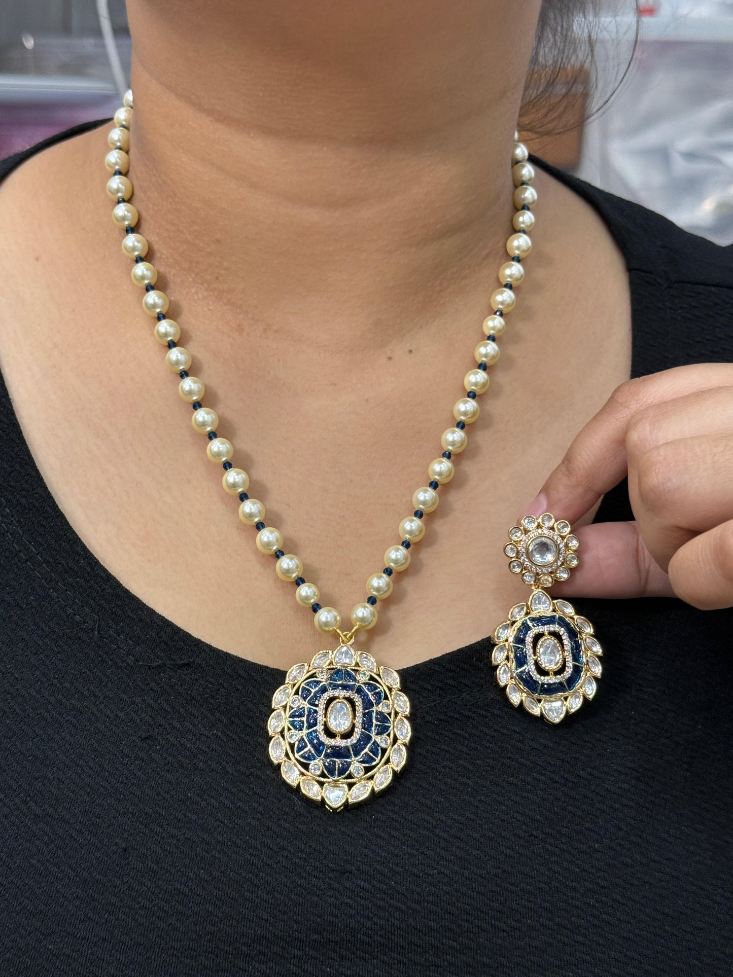 Blue Meenakari Pendan Set