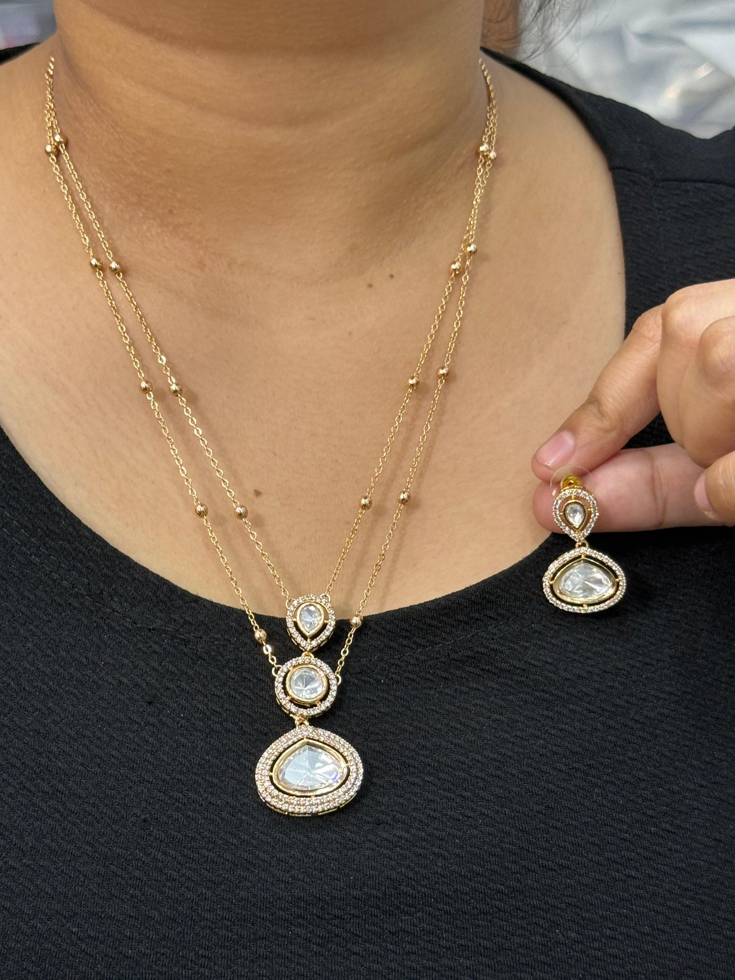 Polki Double Layer Pendant Set