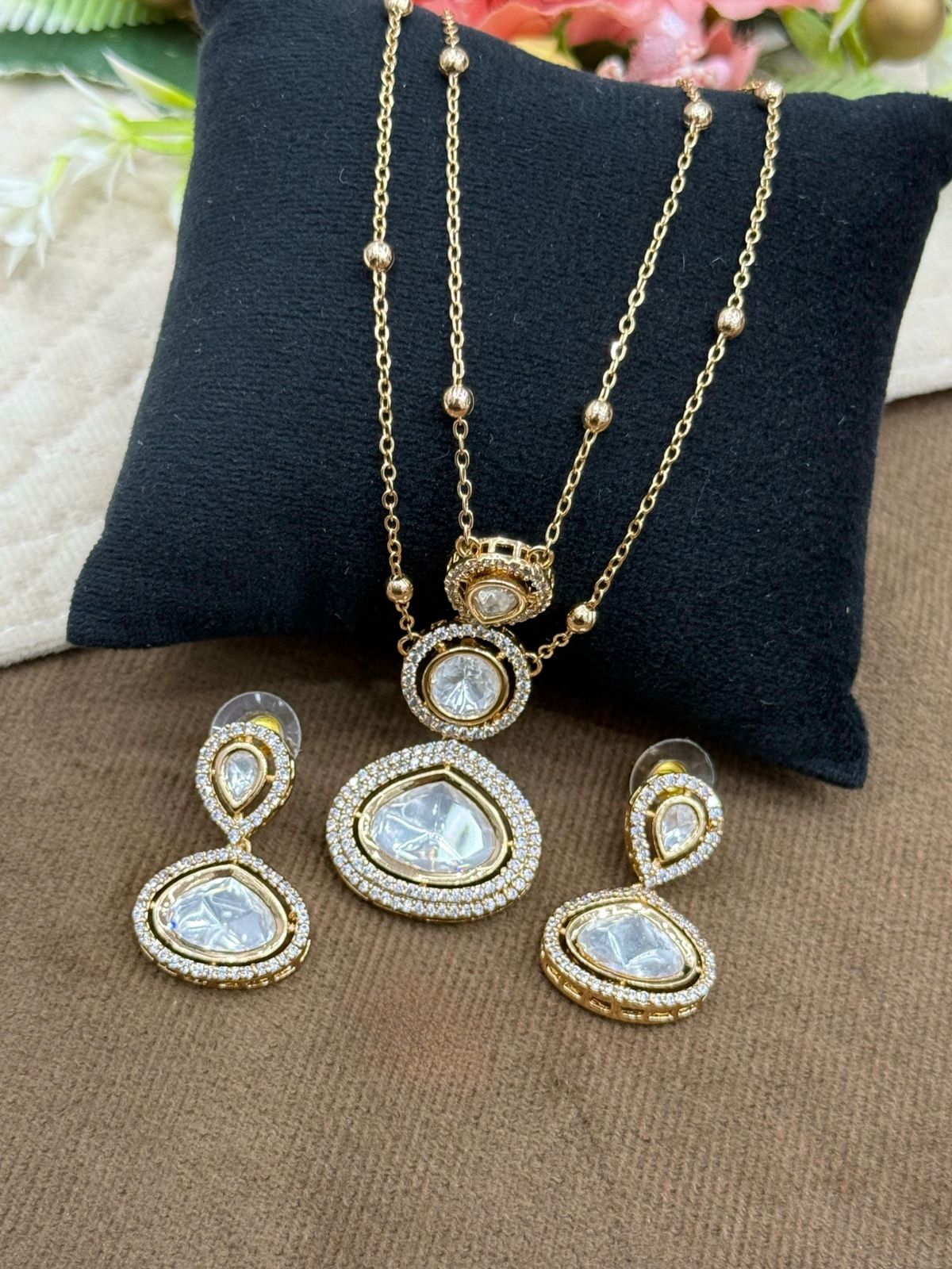 Polki Double Layer Pendant Set
