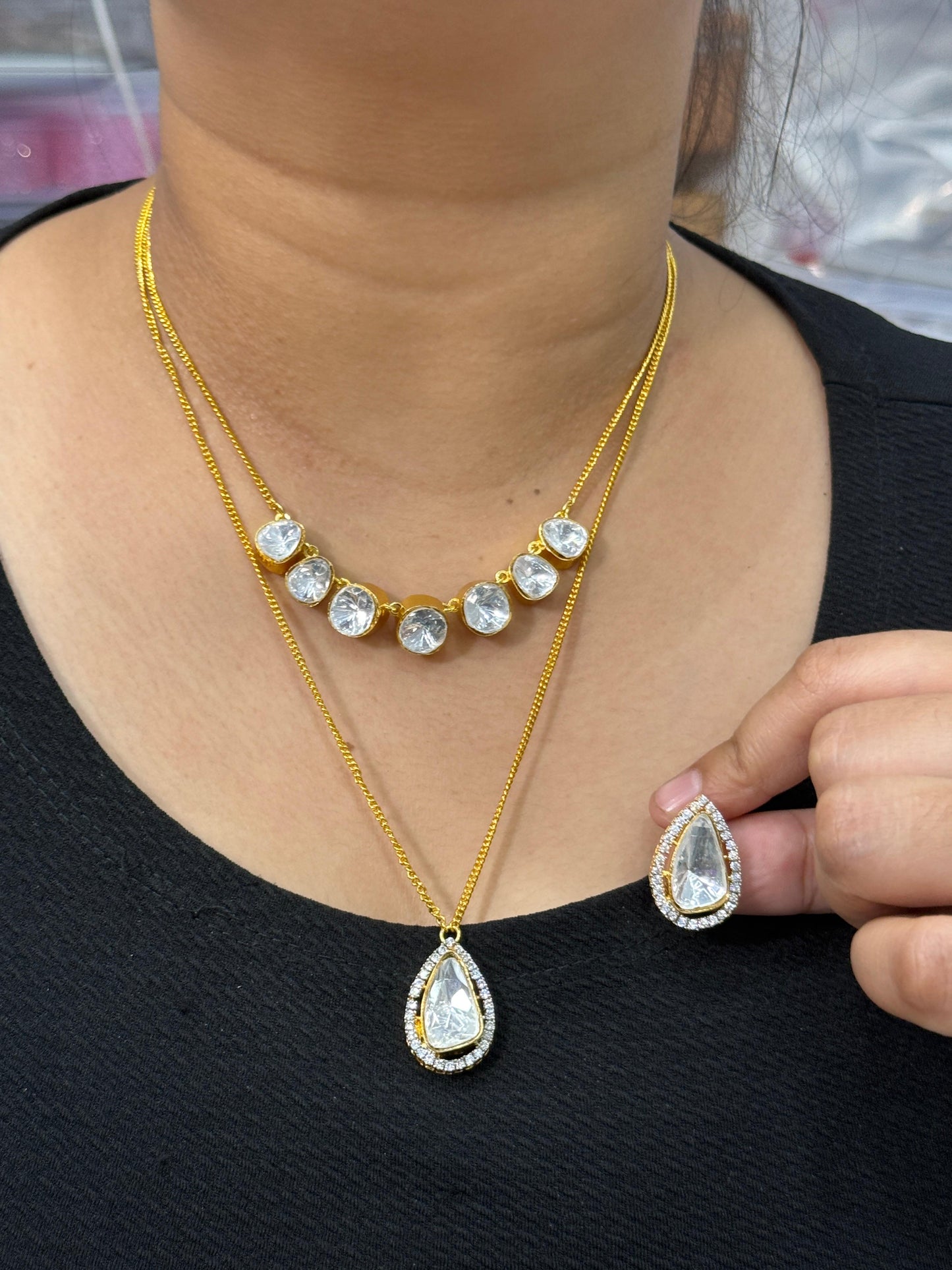 Double Layer Kundan Gold Pendant Set