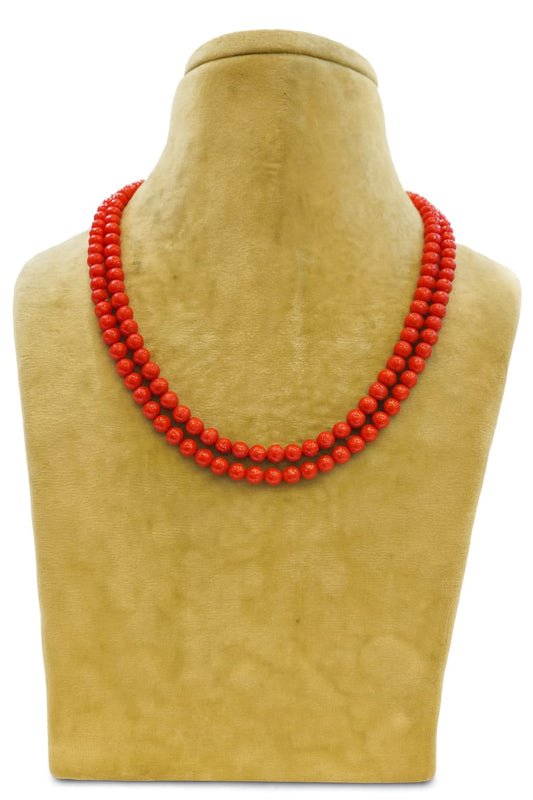 ORANGE CORALS DOUBLE LAYER MALA FOR WOMEN 4-5mm SIZE