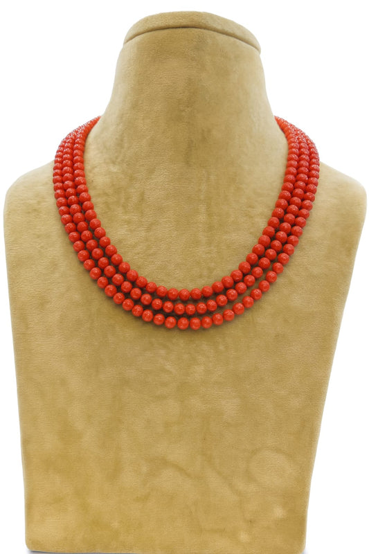 ORANGE THREE LAYER CORALS MALA 2-3mm SIZE