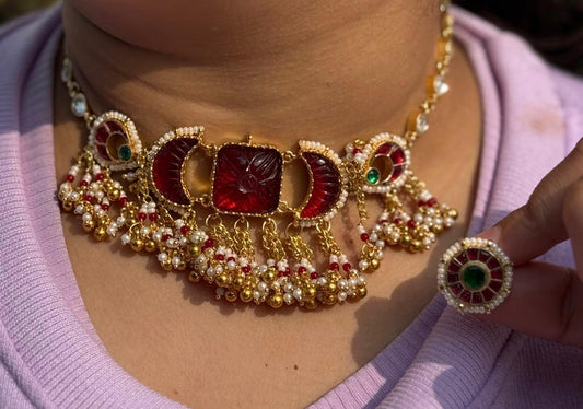 Carved Stone Choker With Pearl Beading