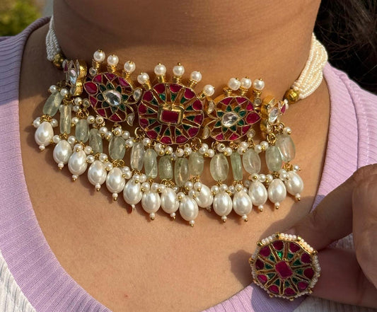 Paachi Floral With Pearl Beading Choker
