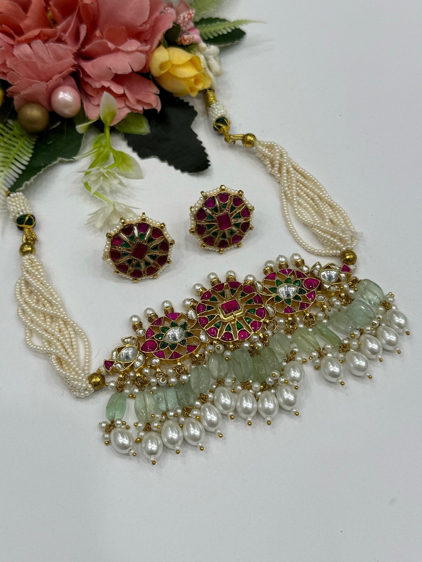 Paachi Floral With Pearl Beading Choker