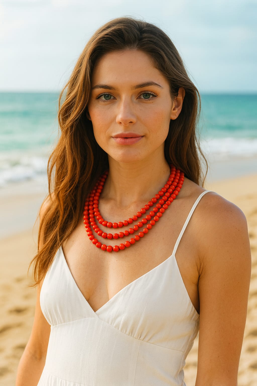 ORANGE THREE LAYER CORALS MALA 2-3mm SIZE
