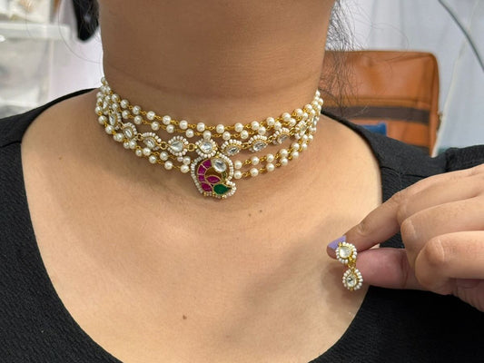 Pearl Beading With Centre Paachi Motive Choker