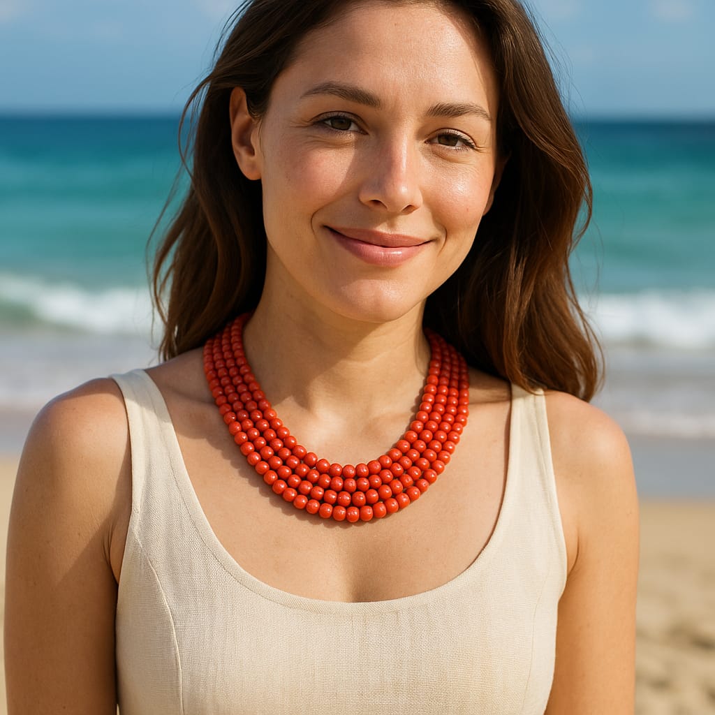 ORANGE FOUR LAYER CORALS MALA 2-3mm SIZE