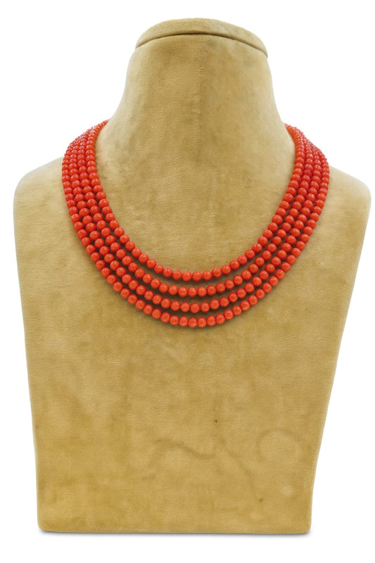 ORANGE FOUR LAYER CORALS MALA 2-3mm SIZE
