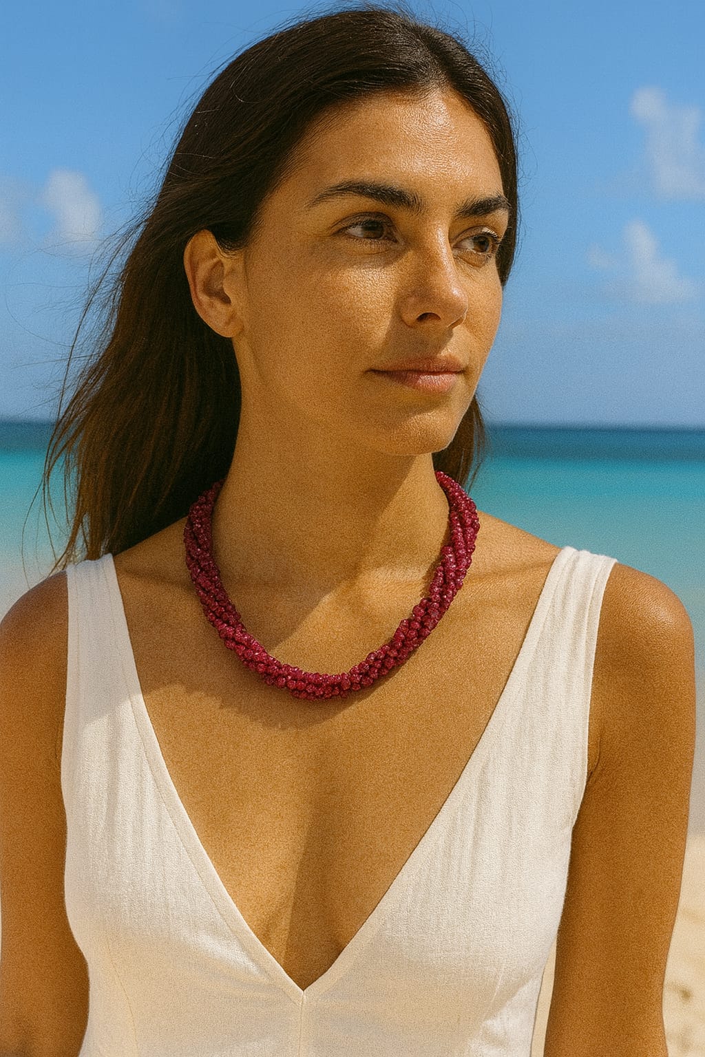 RED ONYX FIVE ROWS TWISTED MALA 2-3mm SIZE