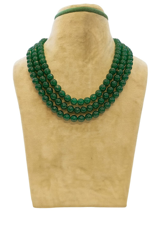 GREEN ONYX TRENDING THREE LAYER MALA 7-8mm SIZE