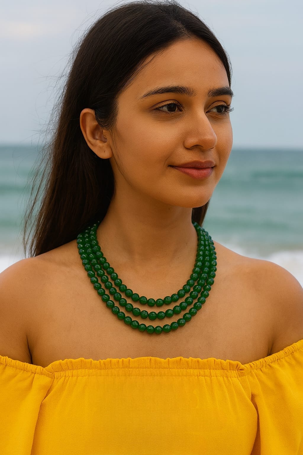 GREEN ONYX TRENDING THREE LAYER MALA 7-8mm SIZE