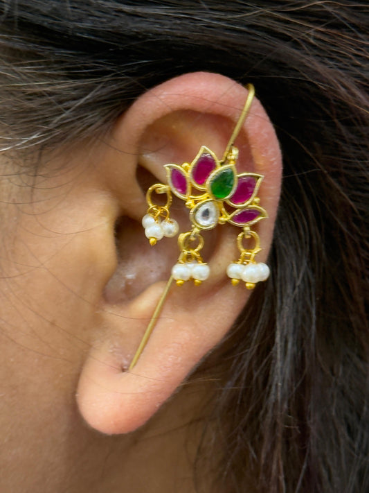 Ethnic Floral Ruby And Green Earcuff