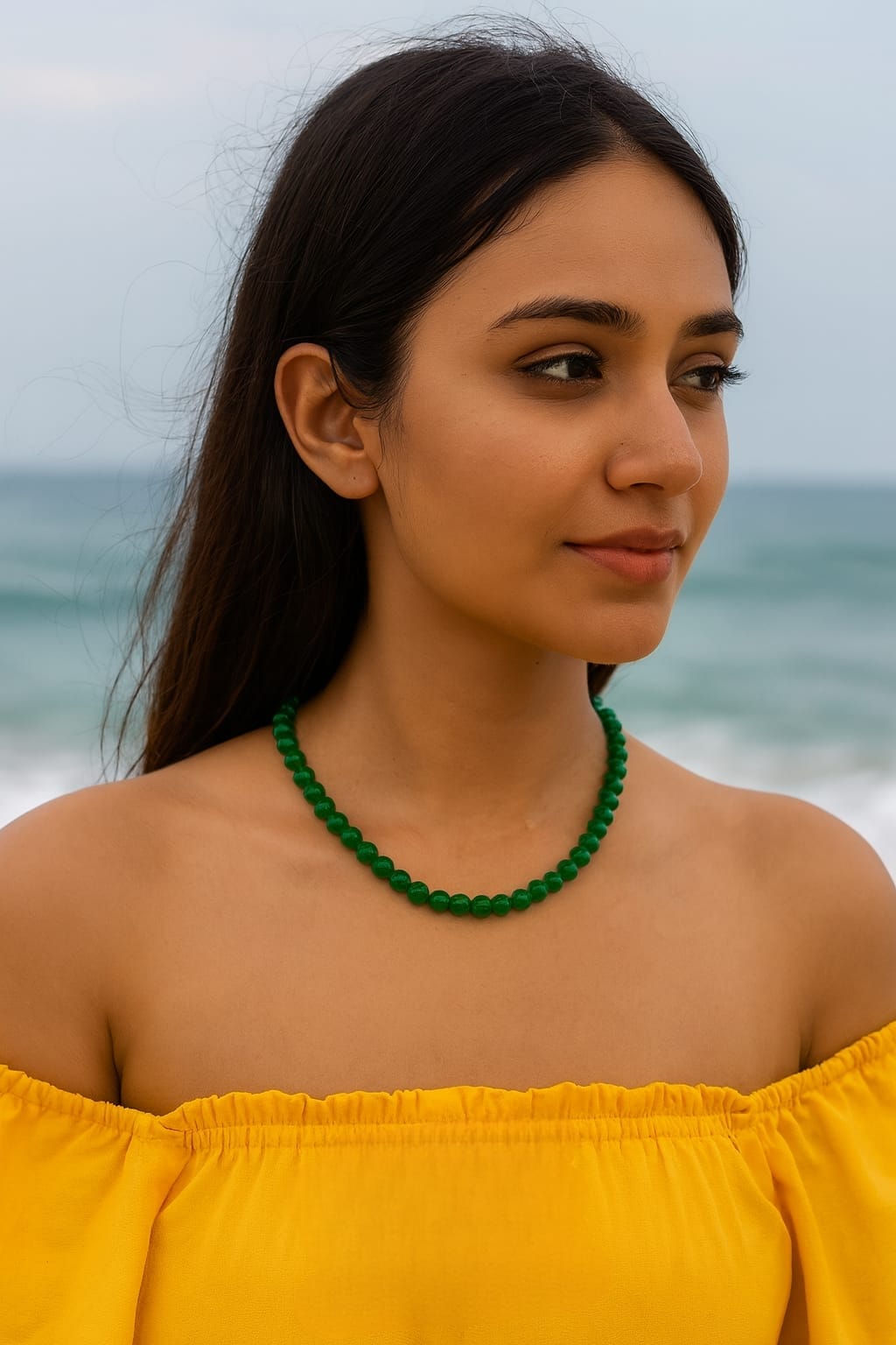 GREEN JADE SINGLE LAYER MALA FOR WOMEN 7-8mm SIZE