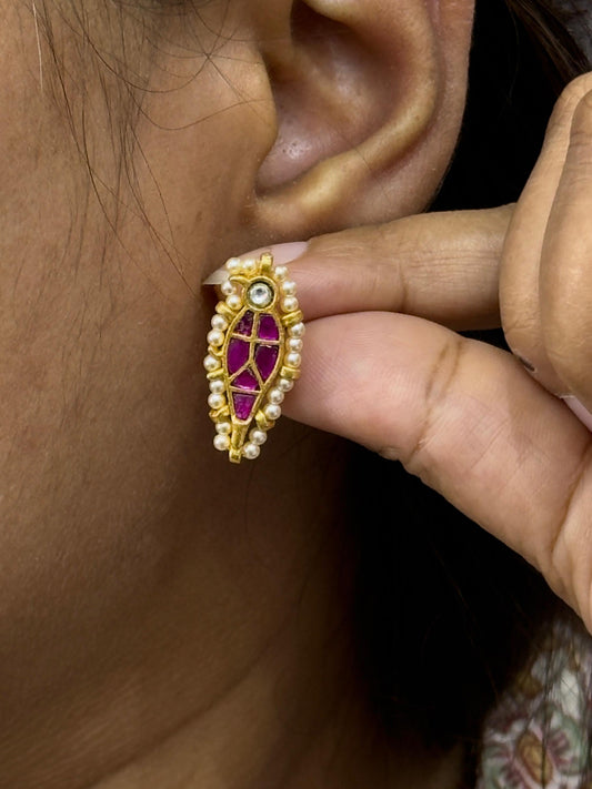 Cute Little Peacock Ruby Studs