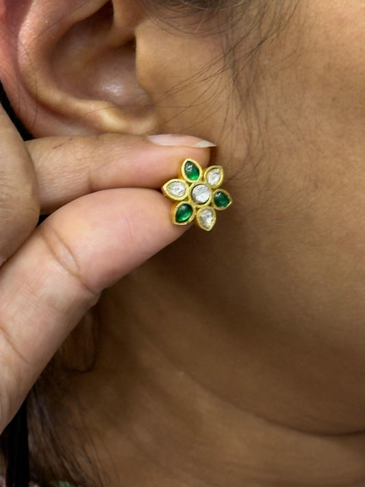 Kundan Petal Green Studs