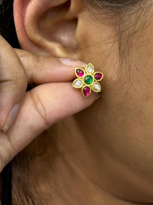 Kundan Petal Ruby Studs