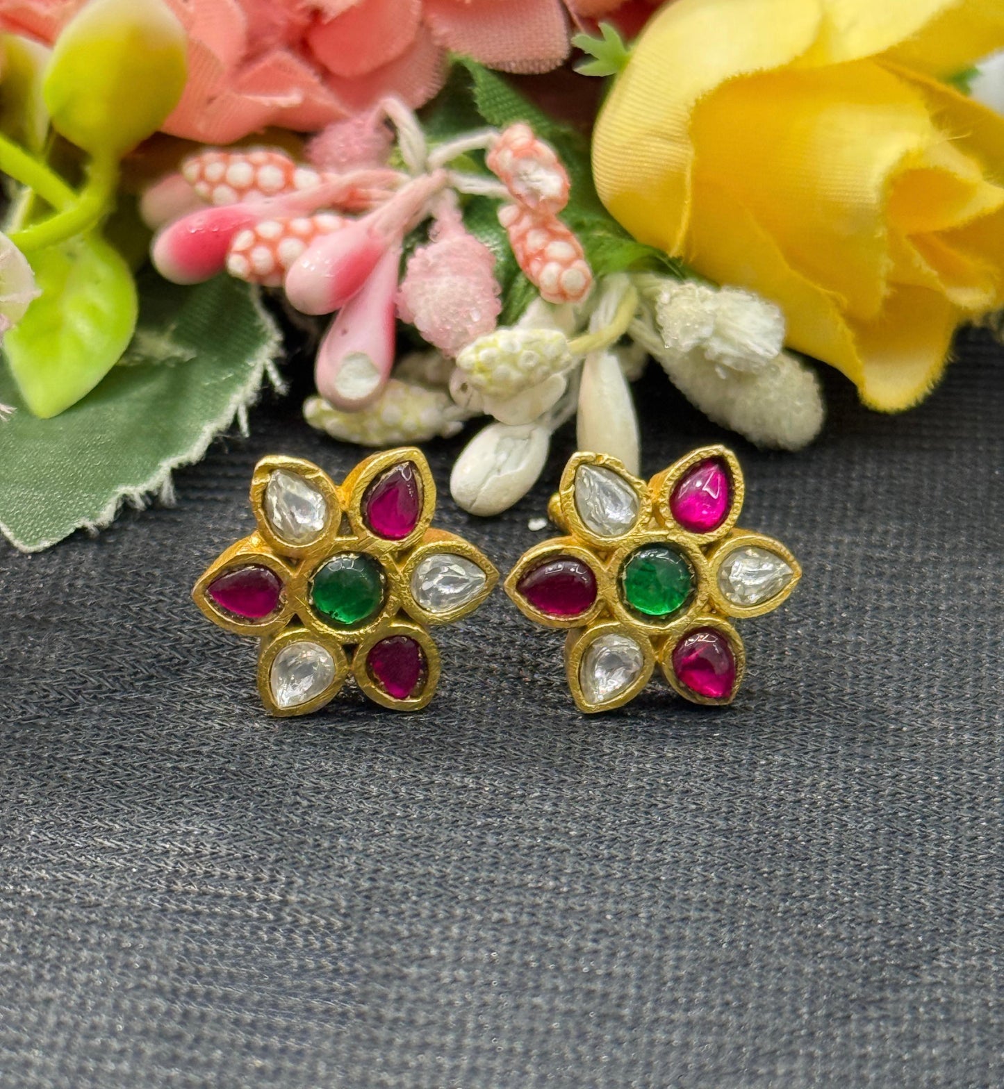 Kundan Petal Ruby Studs