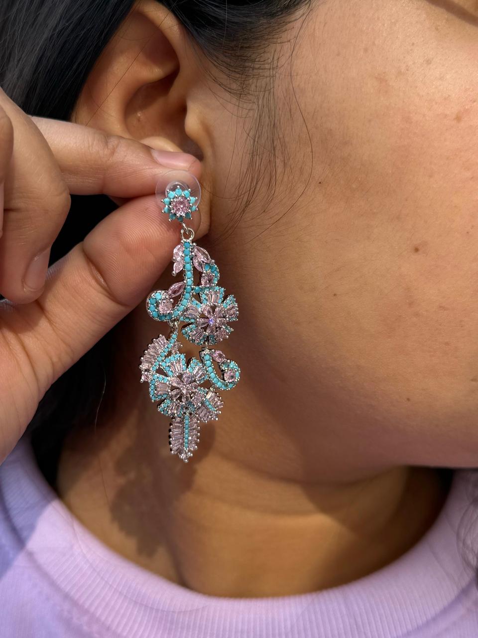 Turquoise With Pink CZ Earring