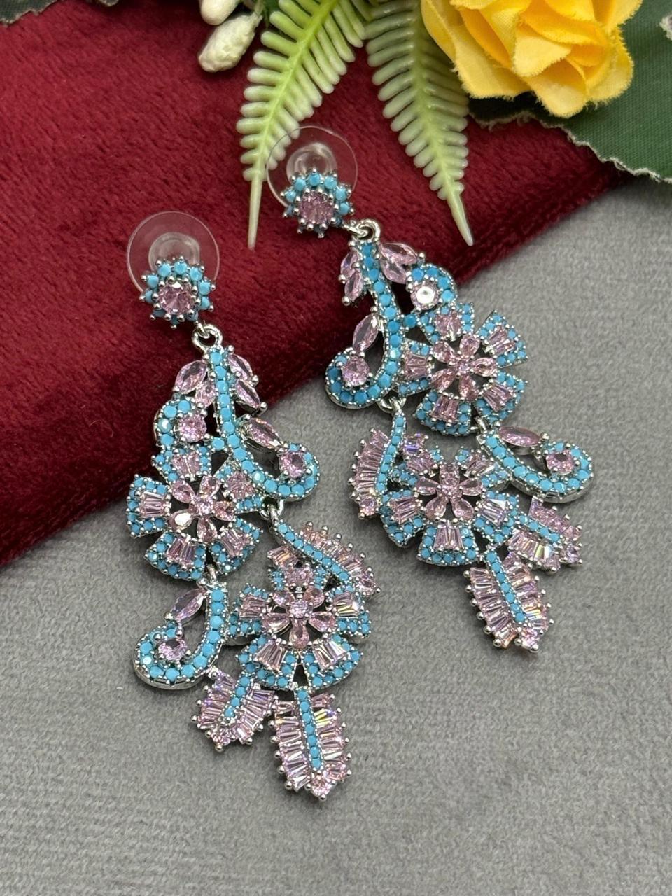 Turquoise With Pink CZ Earring