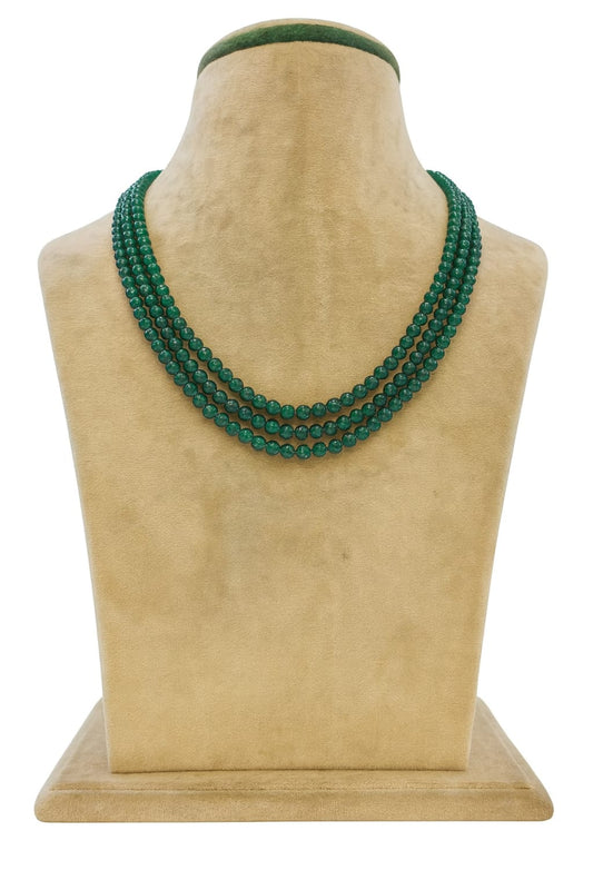 THREE LAYER GREEN ONYX MALA FOR WOMEN 3-4mm SIZE