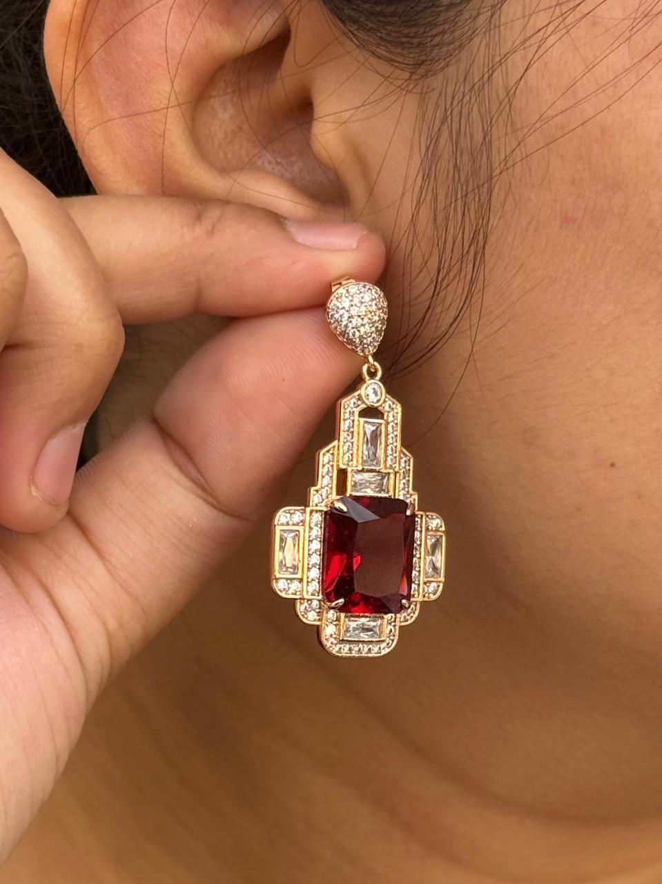 Designer Ruby Crystal Earring