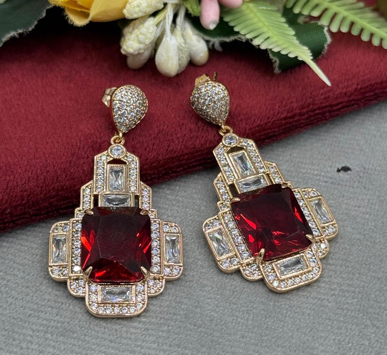 Designer Ruby Crystal Earring