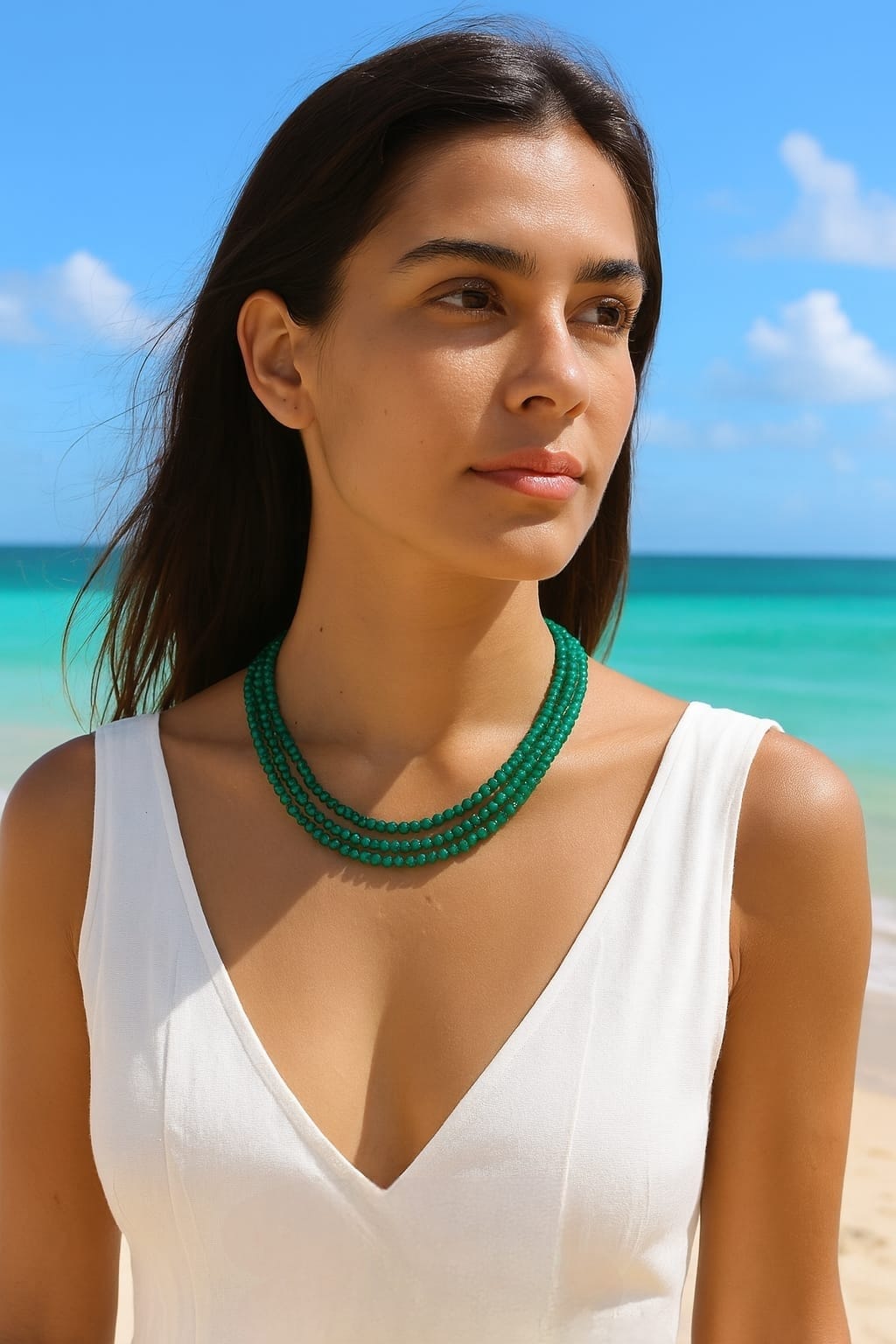 THREE LAYER GREEN ONYX MALA FOR WOMEN 3-4mm SIZE