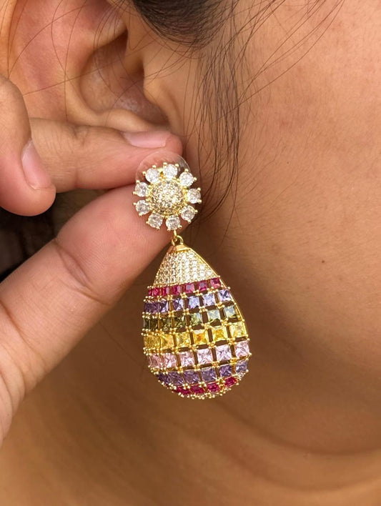 Multi Stones Half Jumka Earring