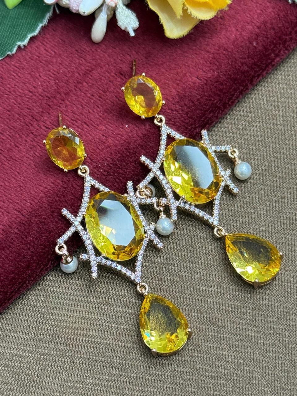 Doublet Stone With cz Earrings
