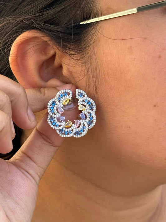 Multi Color Floral Statement Earrings