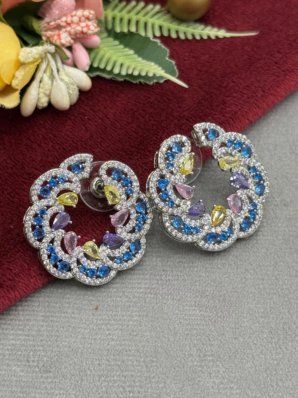 Multi Color Floral Statement Earrings
