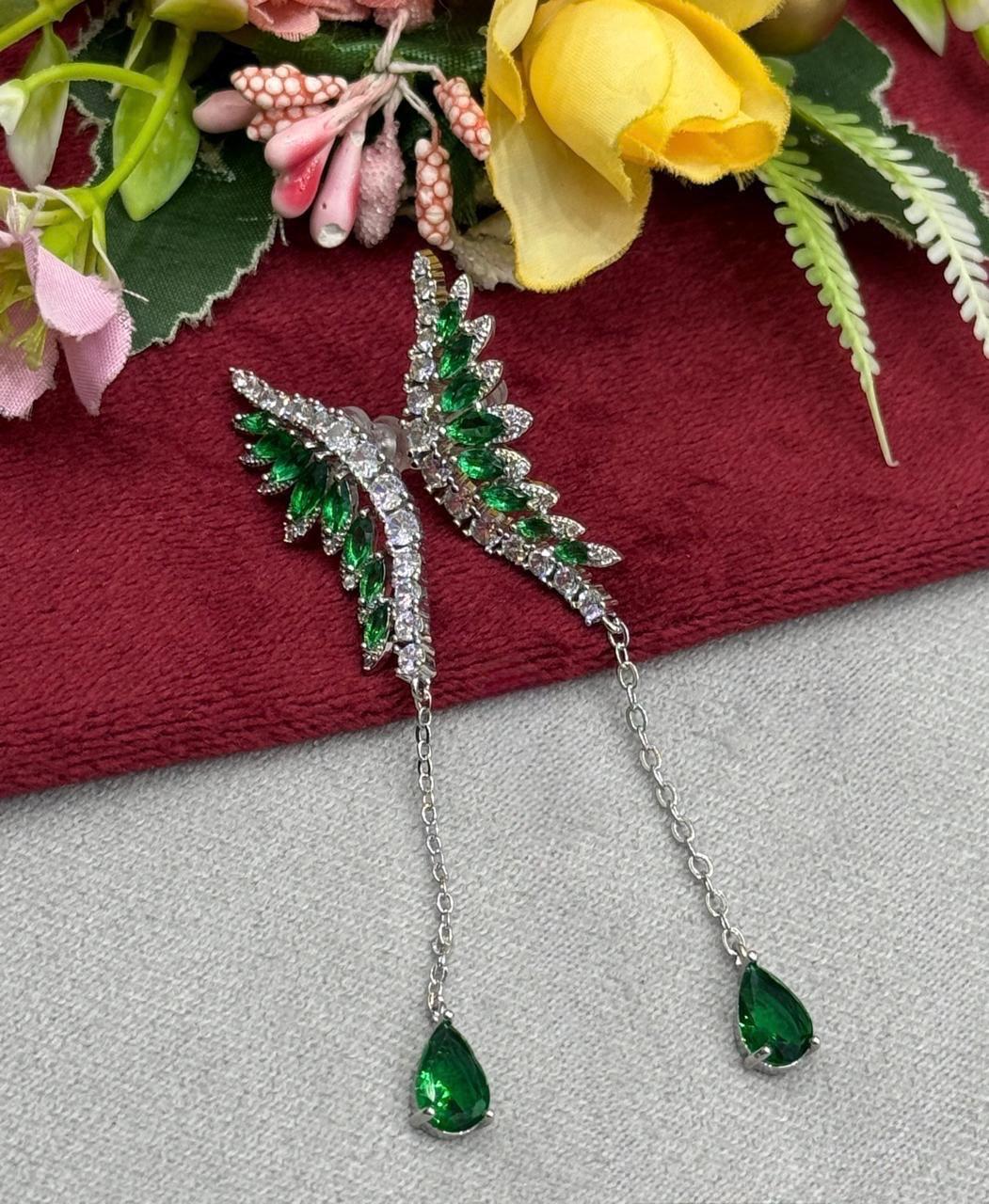Crystal Earcuff With Green Teardrop Dangler