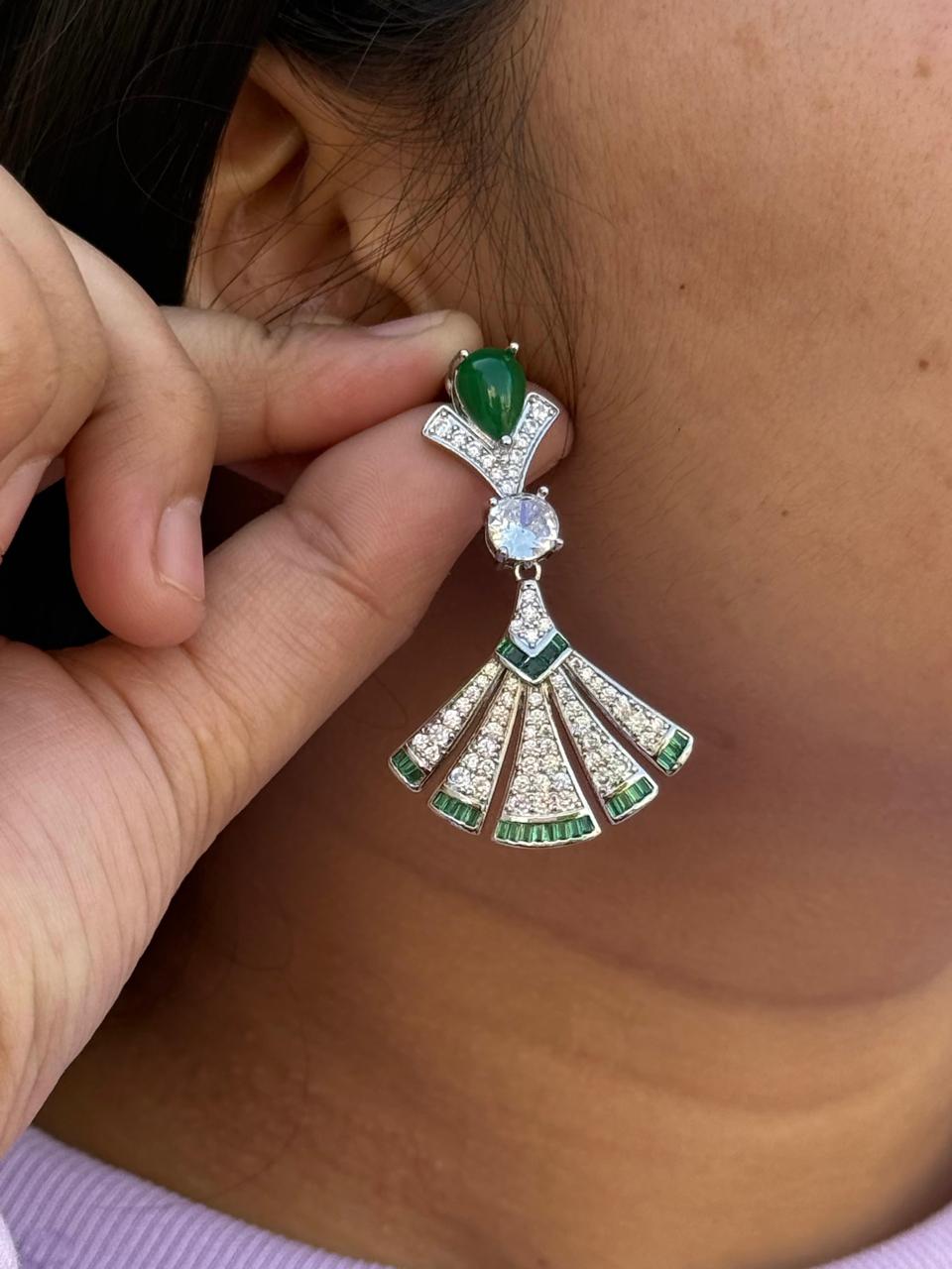 Designer Emerald Crystal Fan Earring